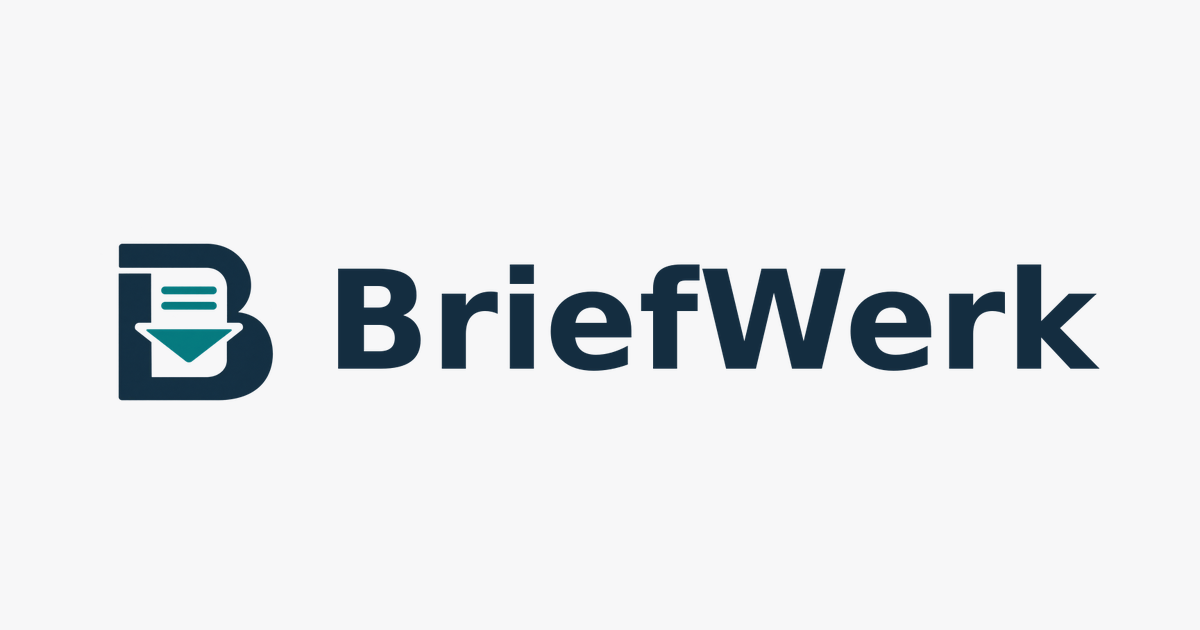 BriefWerk-Logo mit stilisiertem B, Briefsymbol und dunklem Schriftzug