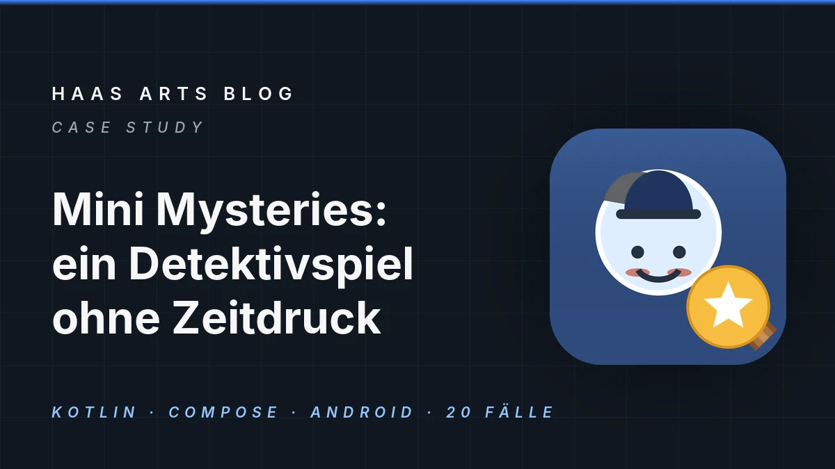 Beitragsgrafik: dunkles Raster mit dem Titel des Spiels und dem Icon von Detektiv Milo