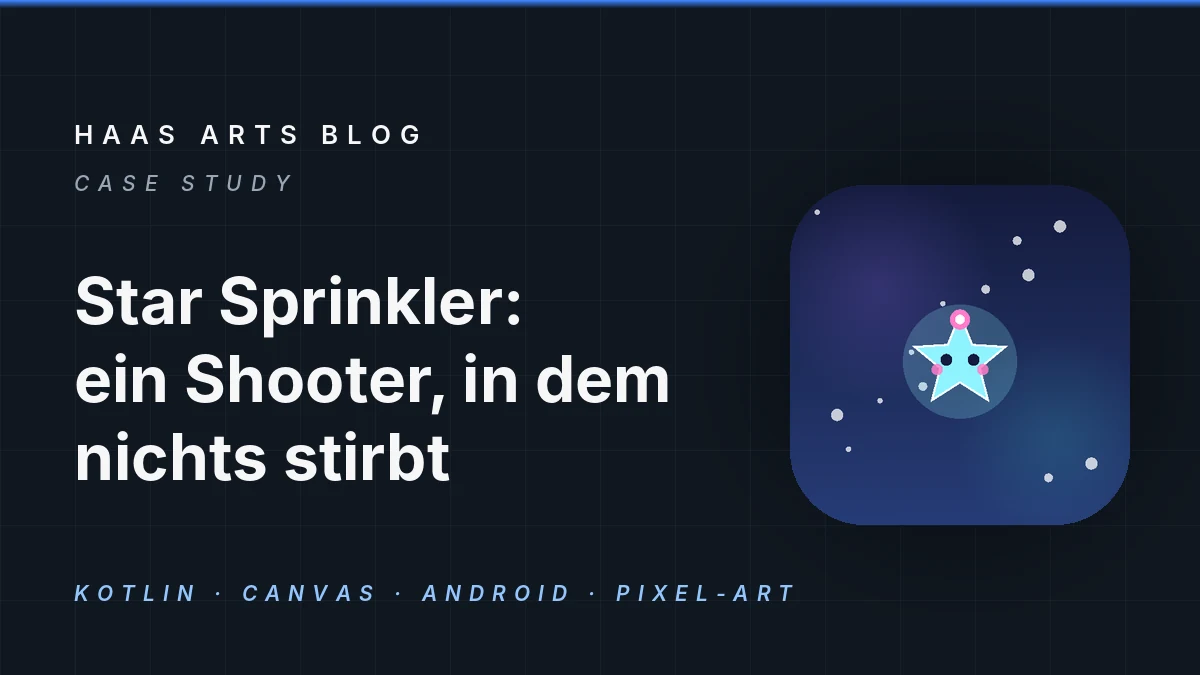 Beitragsgrafik: dunkles Raster mit dem Titel des Spiels und dem Stern-Icon der App