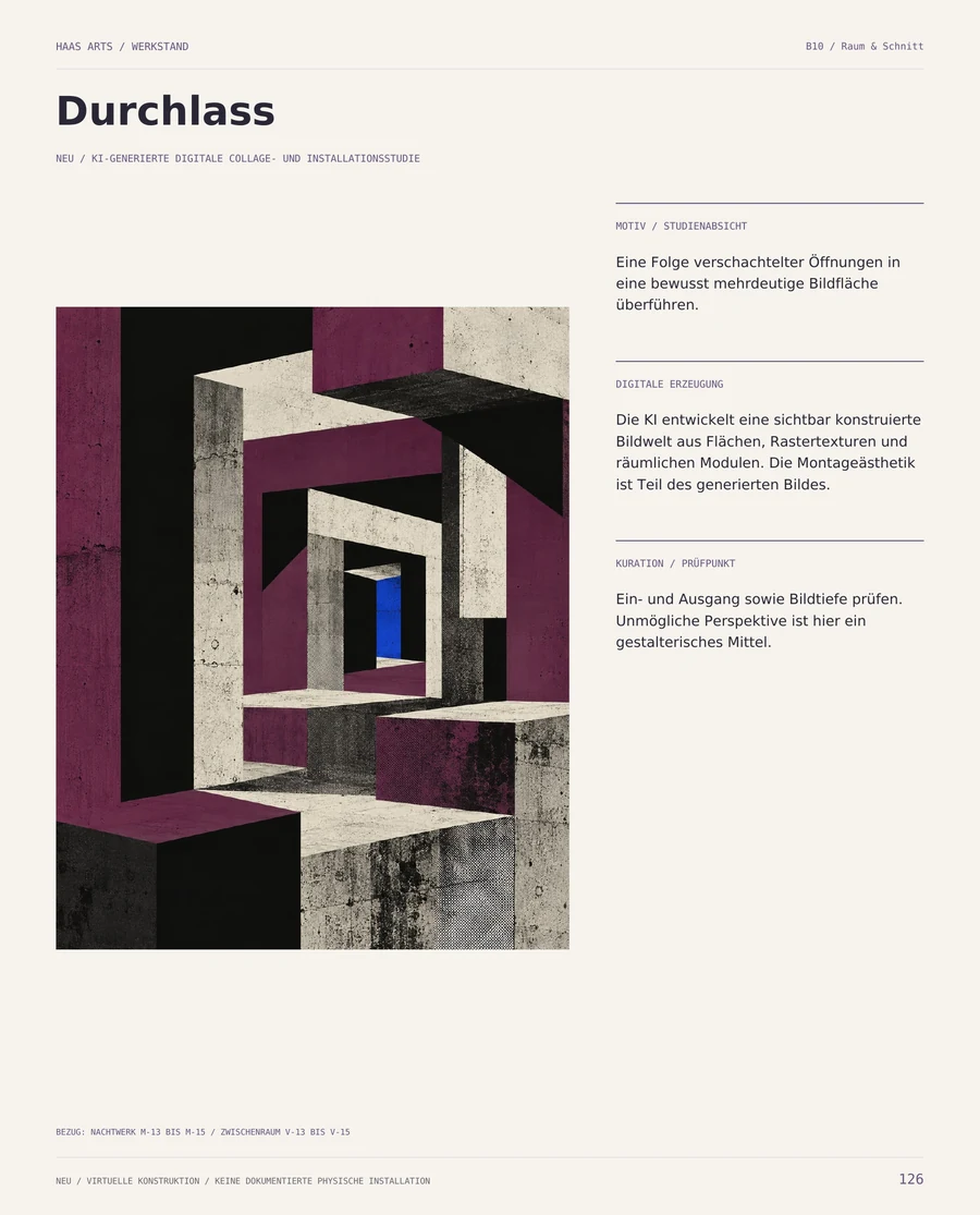WERKSTAND, Seite 126: verschachtelte graphitfarbene und violette Rahmen als digitale Collage