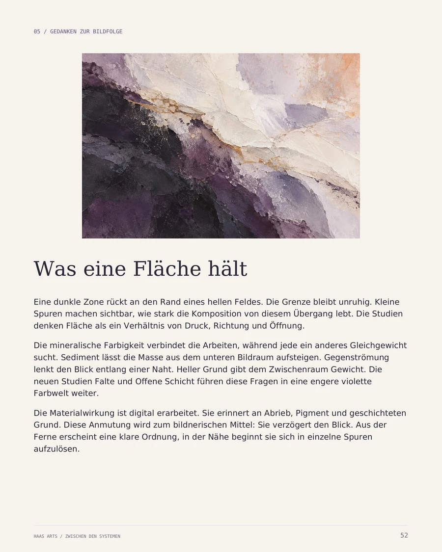 Buchseite 52: die typografisch gestaltete Essayseite Was eine Fläche hält
