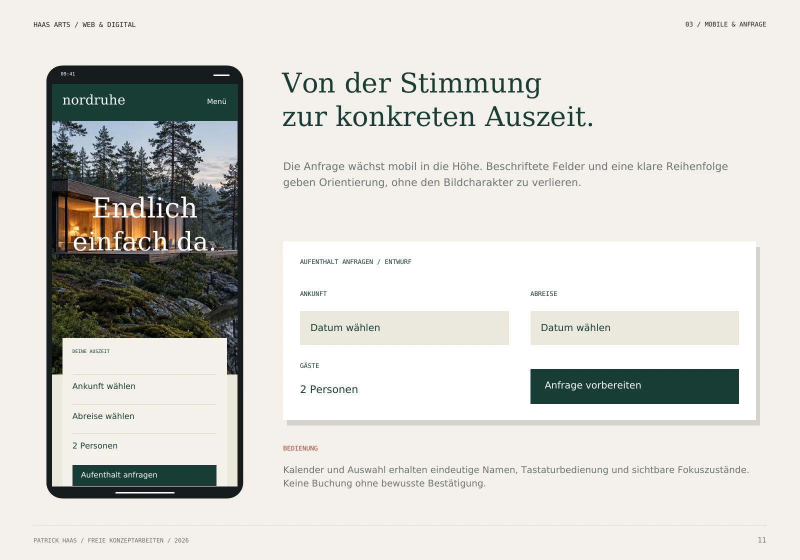 Nordruhe: Mobilansicht und statisch dargestelltes Anfrageformular