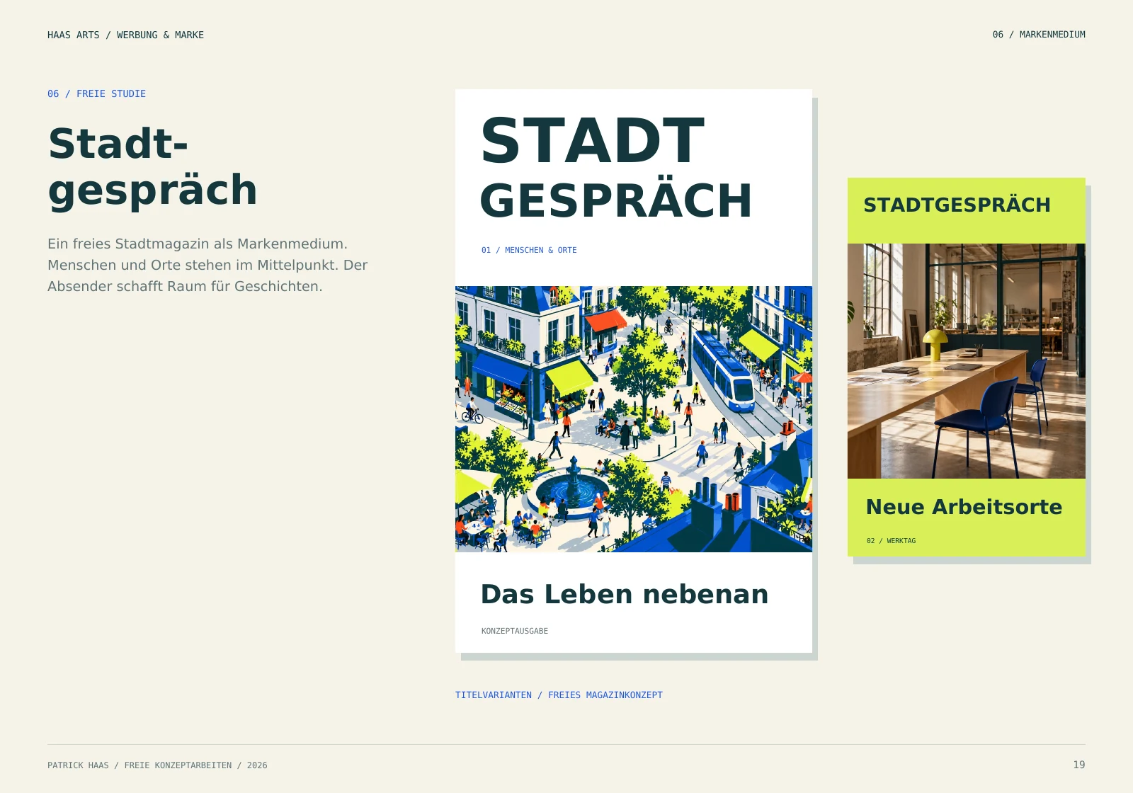 Stadtgespräch: zwei Titelvarianten für ein freies Stadtmagazin