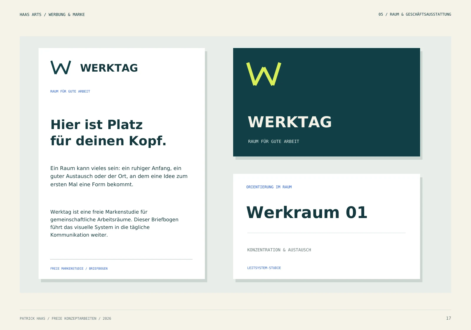 Werktag: Briefbogen und Leitsystem als freie Anwendungsentwürfe